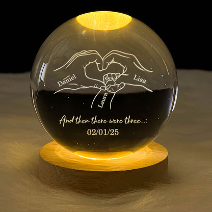 And Then There Were Three First Mom, First Dad - Personalized Crystal Ball Night Light