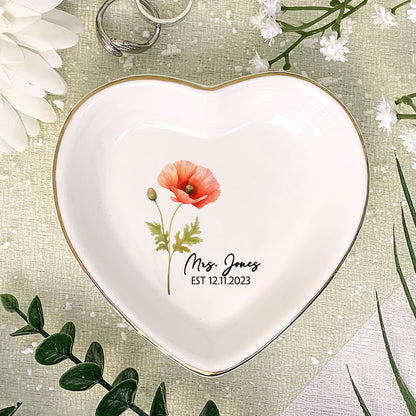 Birth Month Flower - Personalized Heart Shaped Jewelry Dish FCSHSCRDLEHA2558L