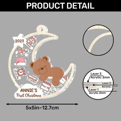 Baby's First Christmas Bear Moon - Personalized 3 Layered Christmas Shaker Ornament FCCSOLEHA2156D