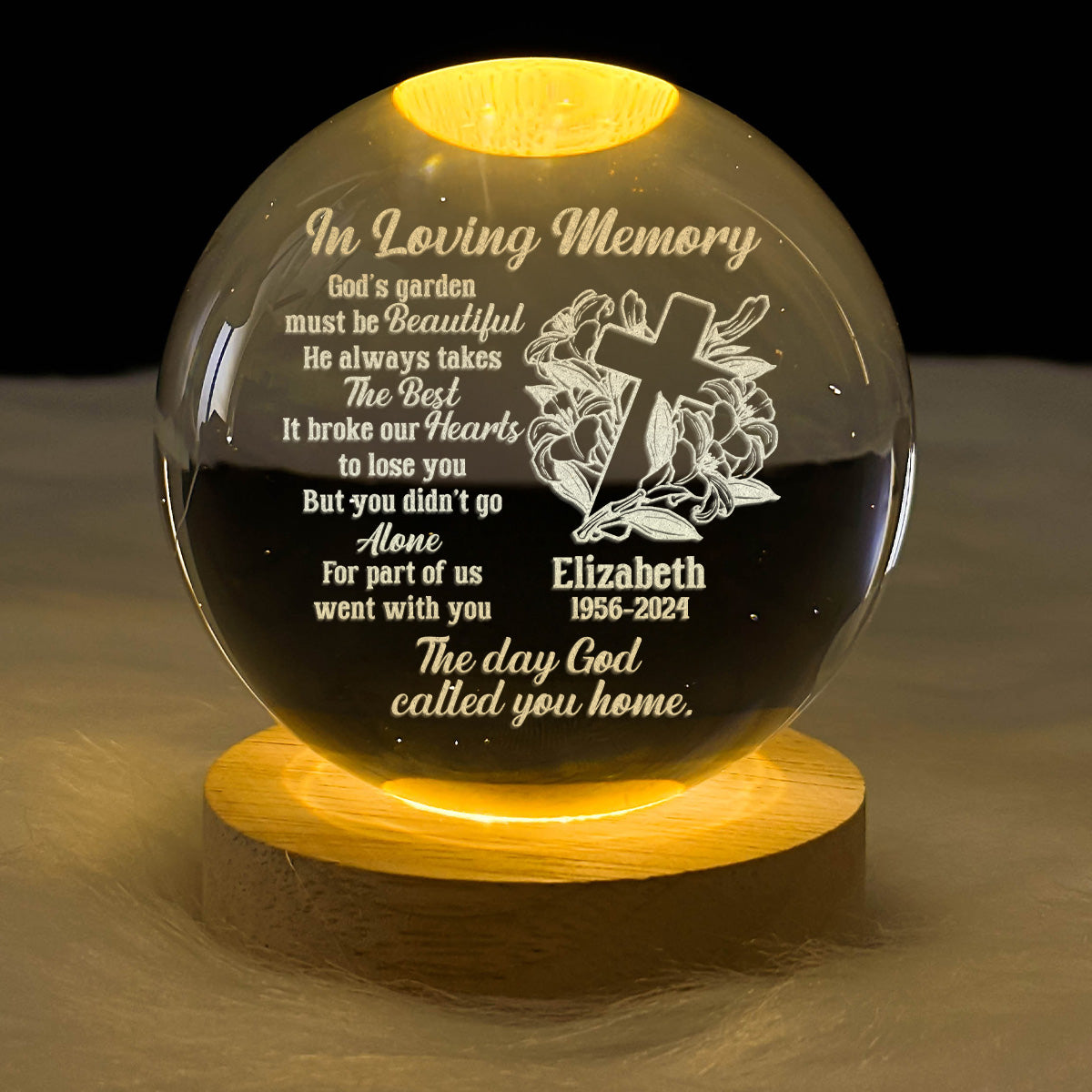 The Day God Called You Home - Personalized Crystal Ball Night Light