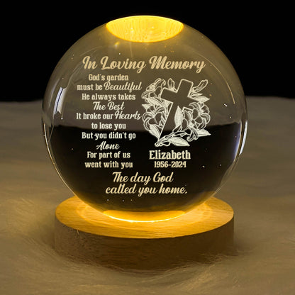 The Day God Called You Home - Personalized Crystal Ball Night Light