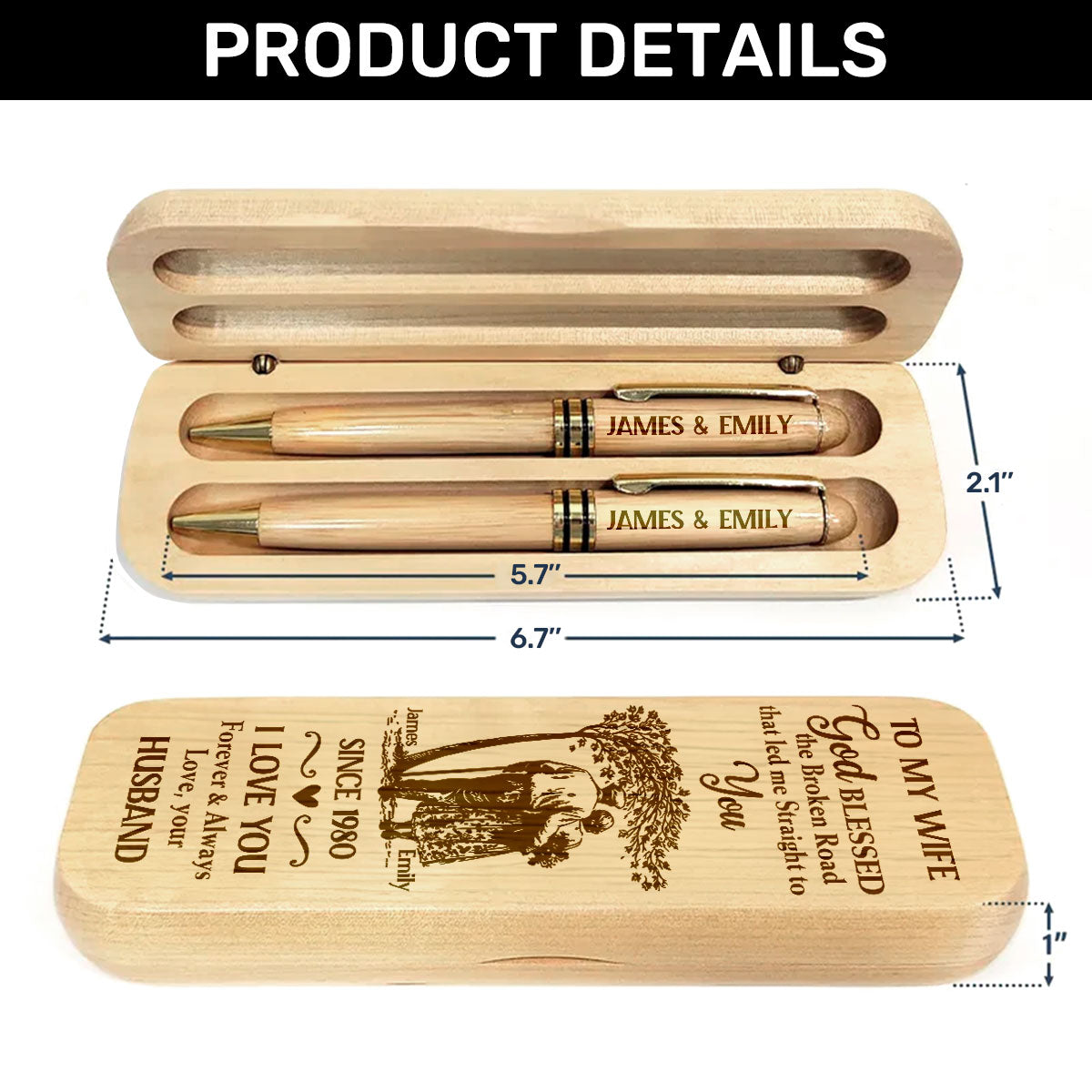 I Love You Forever & Always - Personalized Wooden Pen Set