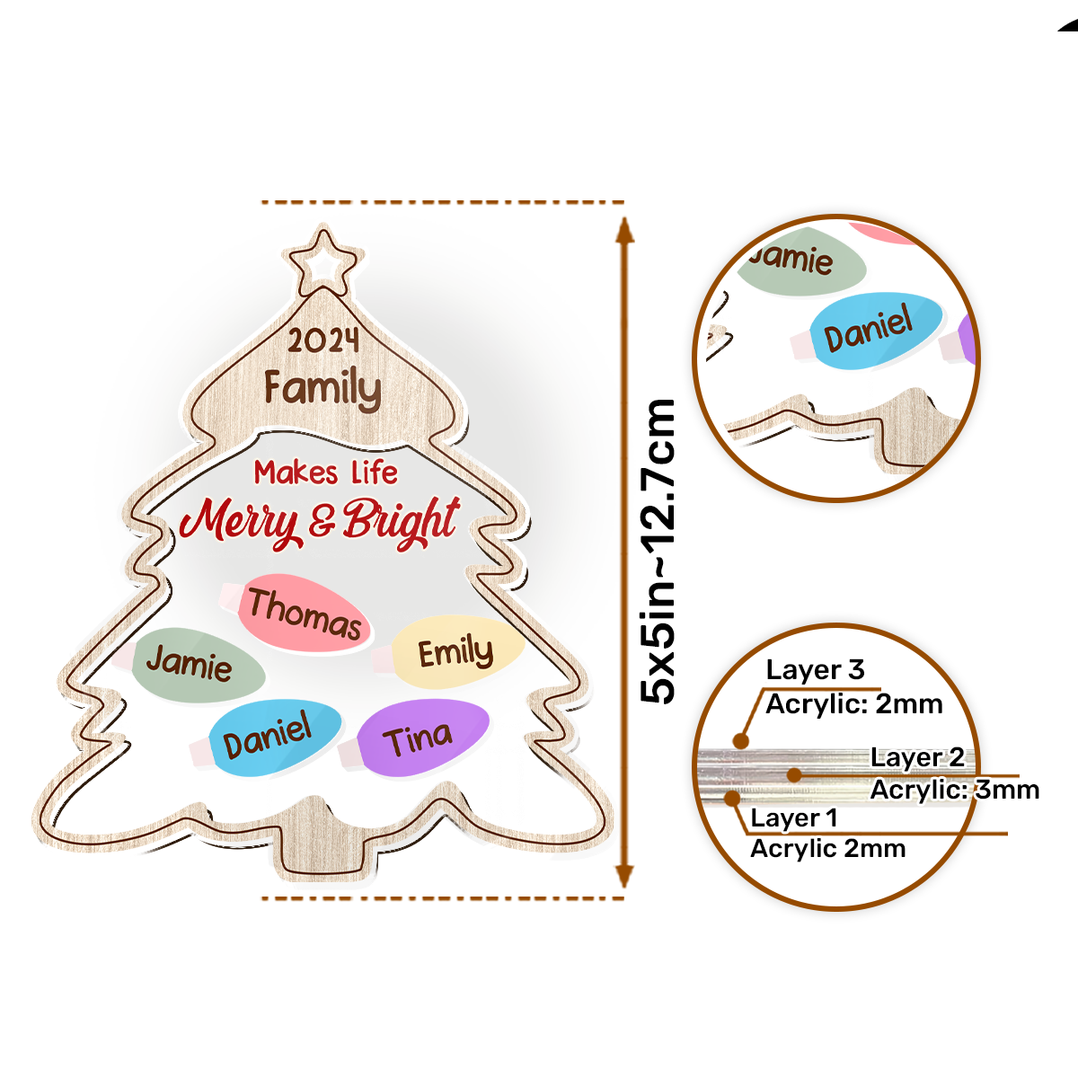 Family Makes Life Merry And Bright - Personalized 3 Layered Christmas Shaker Ornament FCCSOLETN2754M
