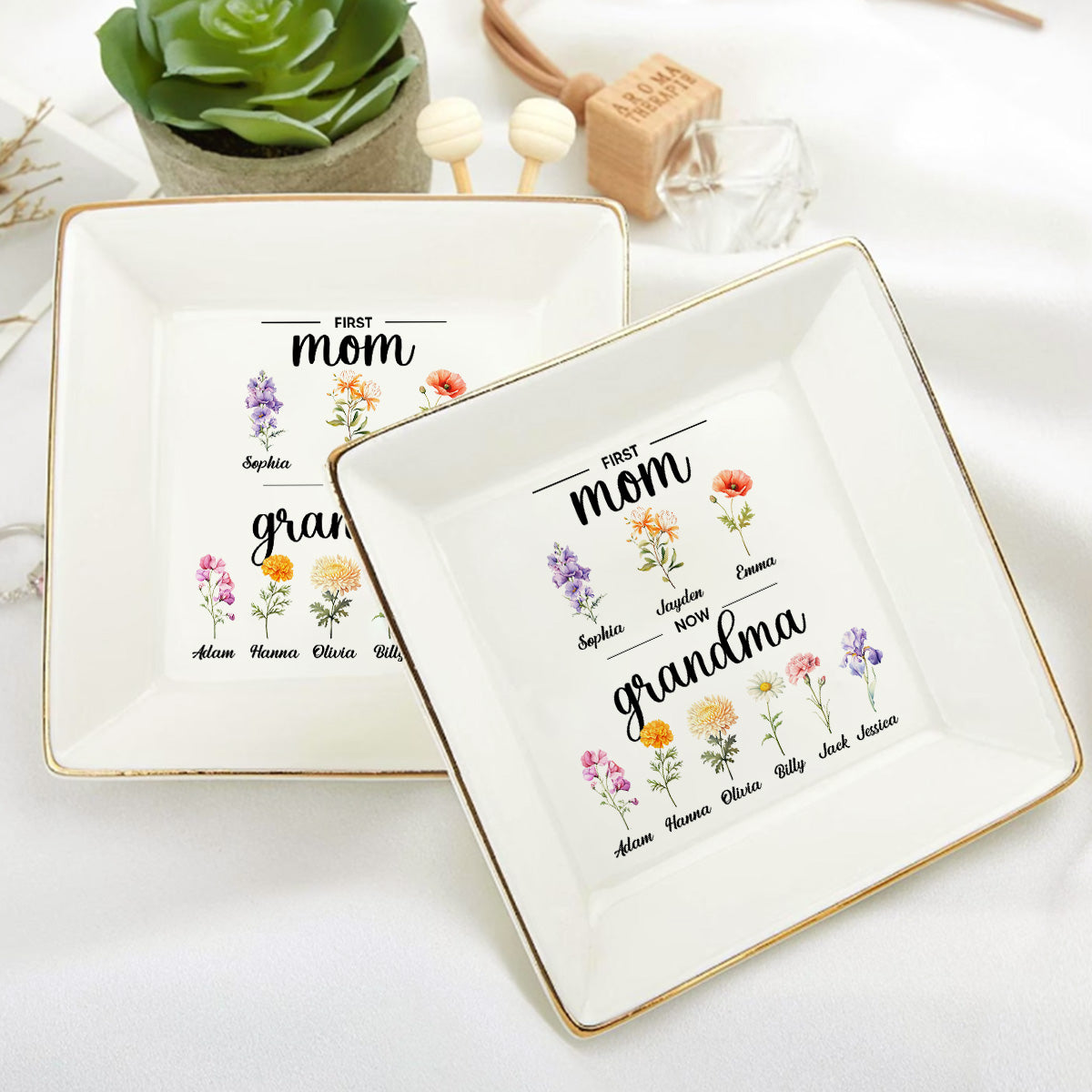 First Mom, Now Grandma Birth Month Flowers - Personalized Jewelry Dish FCJDLETN1867D