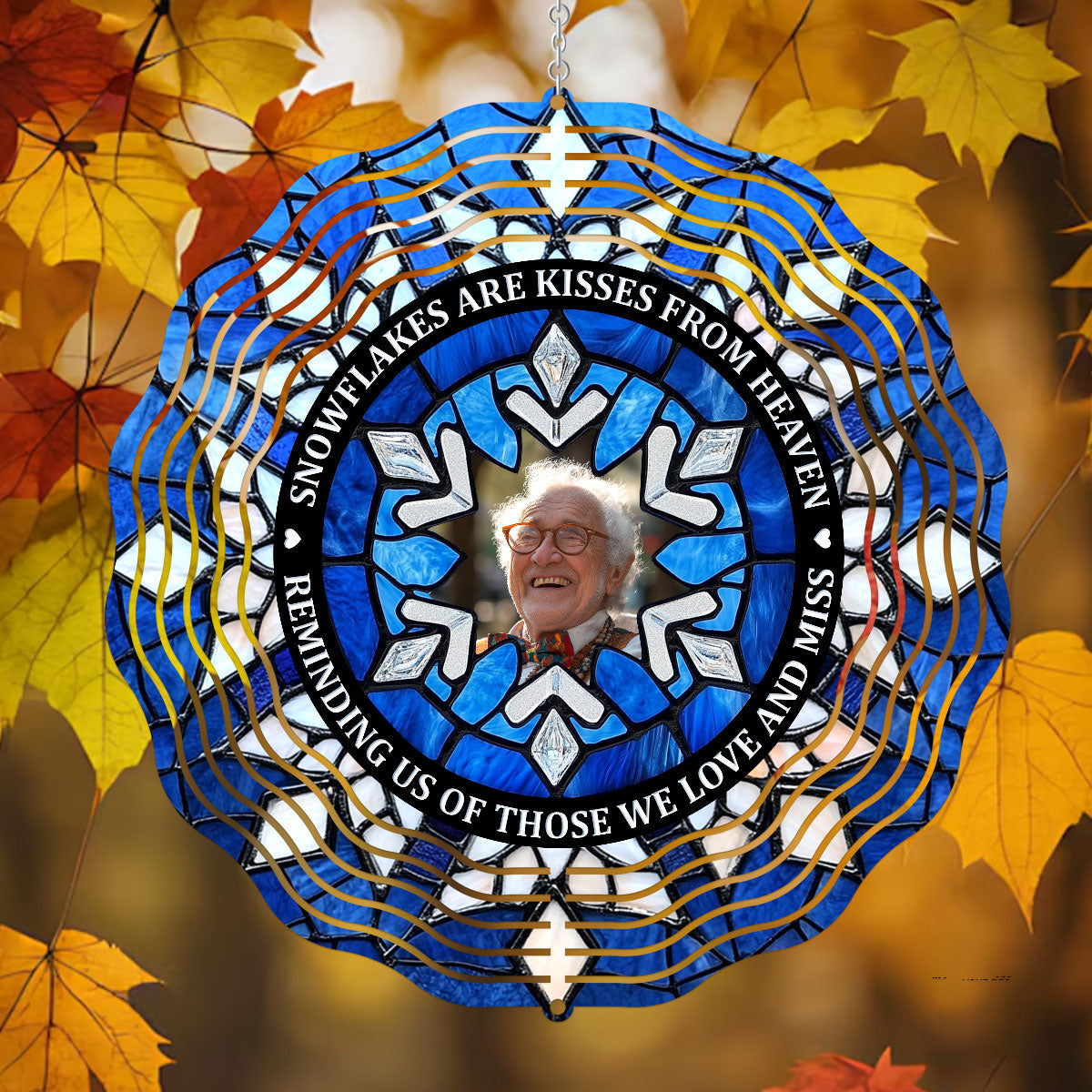Custom Photo Snowflakes Are Kisses From Heaven Memorial - Personalized Wind Spinners