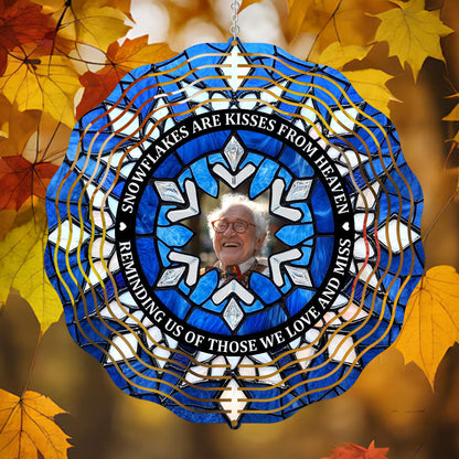 Custom Photo Snowflakes Are Kisses From Heaven Memorial - Personalized Wind Spinners