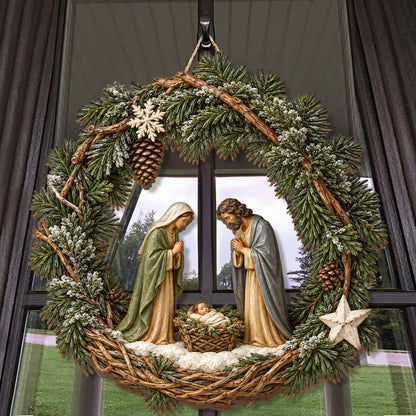 Faith & Grace Holy Family -  Wooden Door Sign
