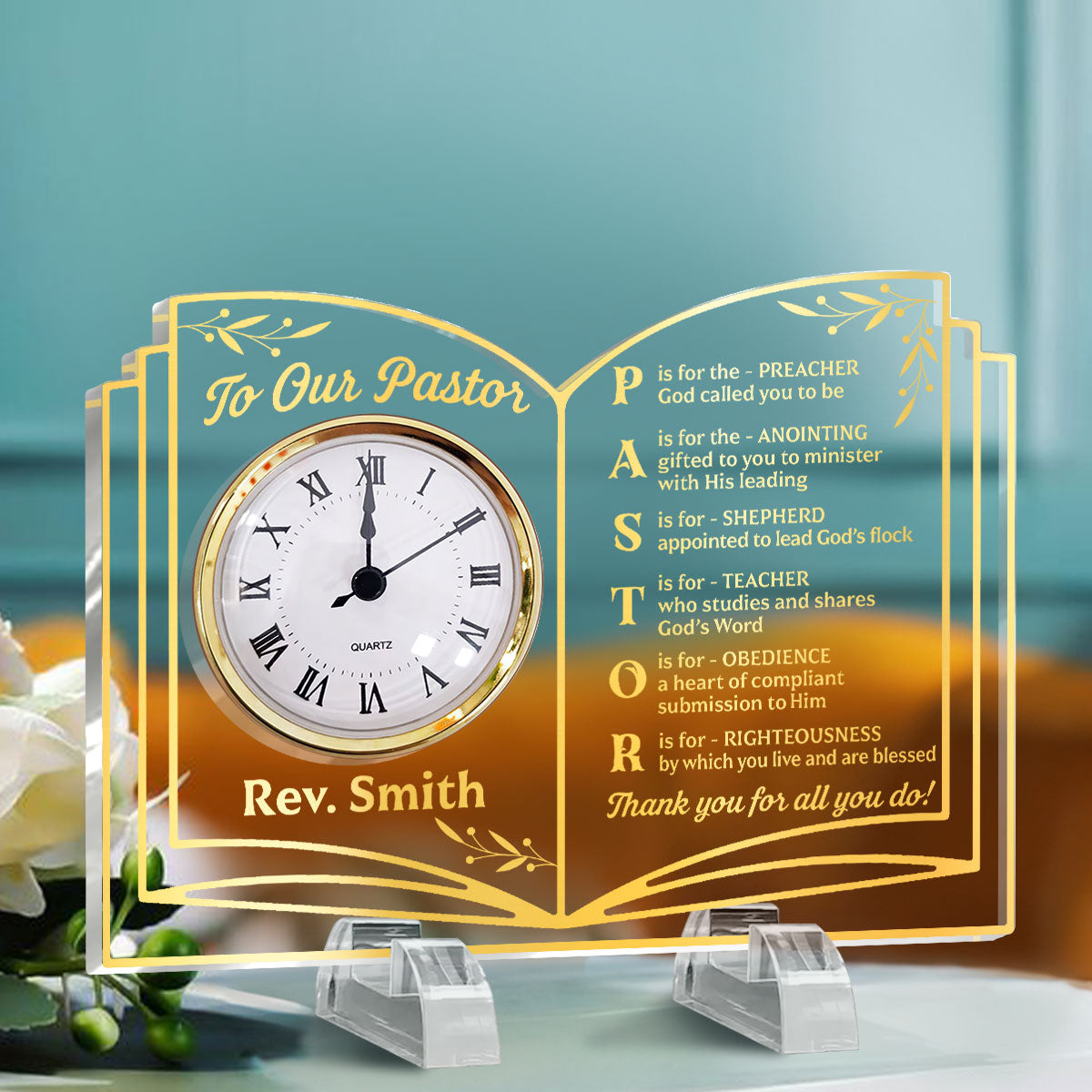 Thank You Pastor - Personalized Acrylic Desk Clock