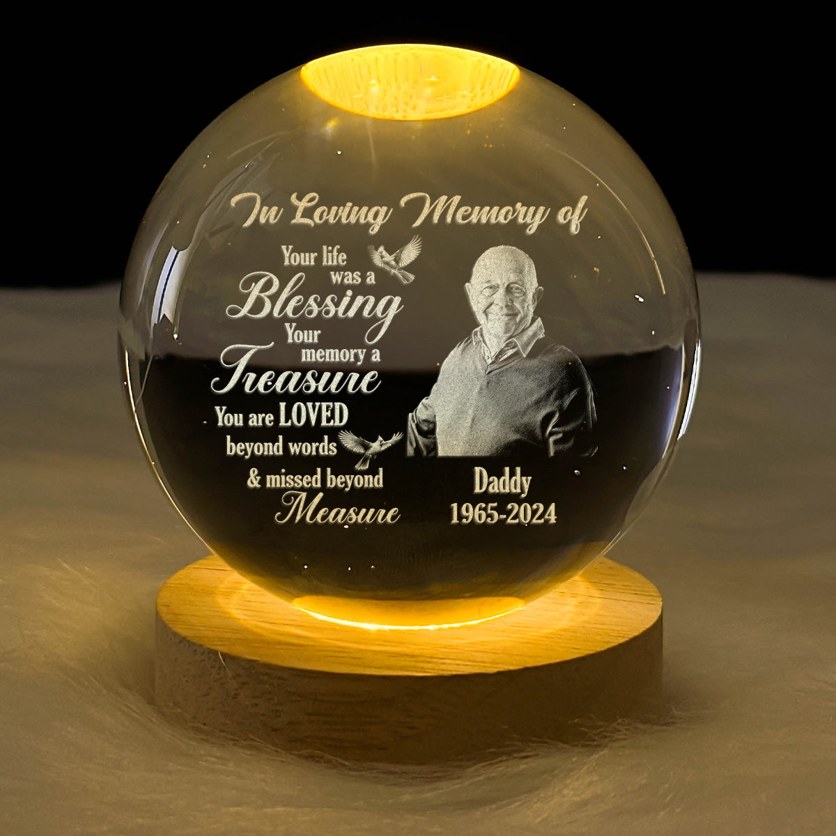 Memorial Your Life Was A Blessing - Personalized Wooden Base Crystal Lamp