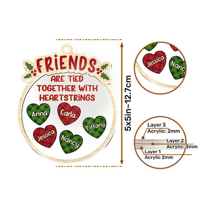 Besties Are Tied Together With Heartstrings - Personalized 3 Layered Christmas Shaker Ornament