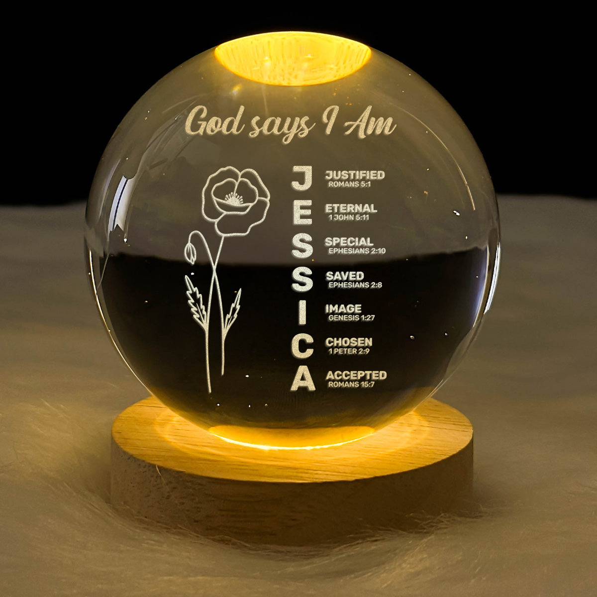 God Says I Am - Personalized Crystal Ball Night Light