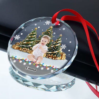 Christmas Background Photo Upload - Personalized Custom Glass Ornament