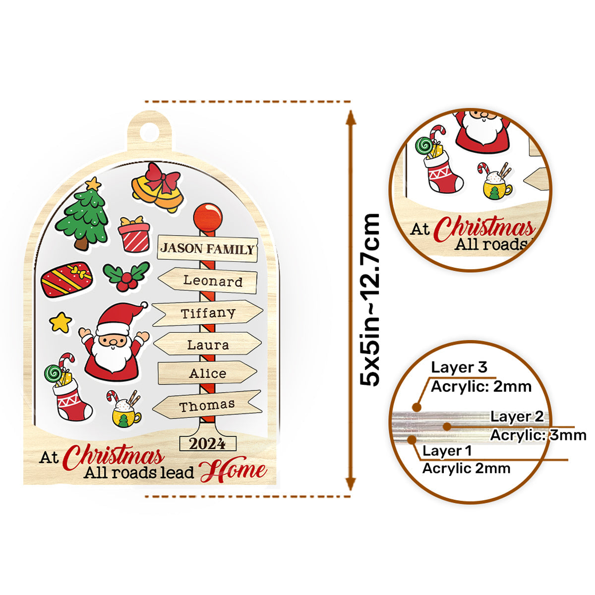 At Christmas, All Roads Lead Home - Personalized 3 Layered Christmas Shaker Ornament