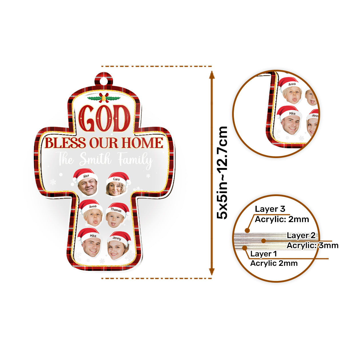 God Bless Our Home - Personalized 3 Layered Christmas Shaker Ornament