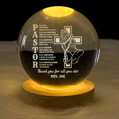 Pastor Appreciation - Personalized Crystal Ball Night Light