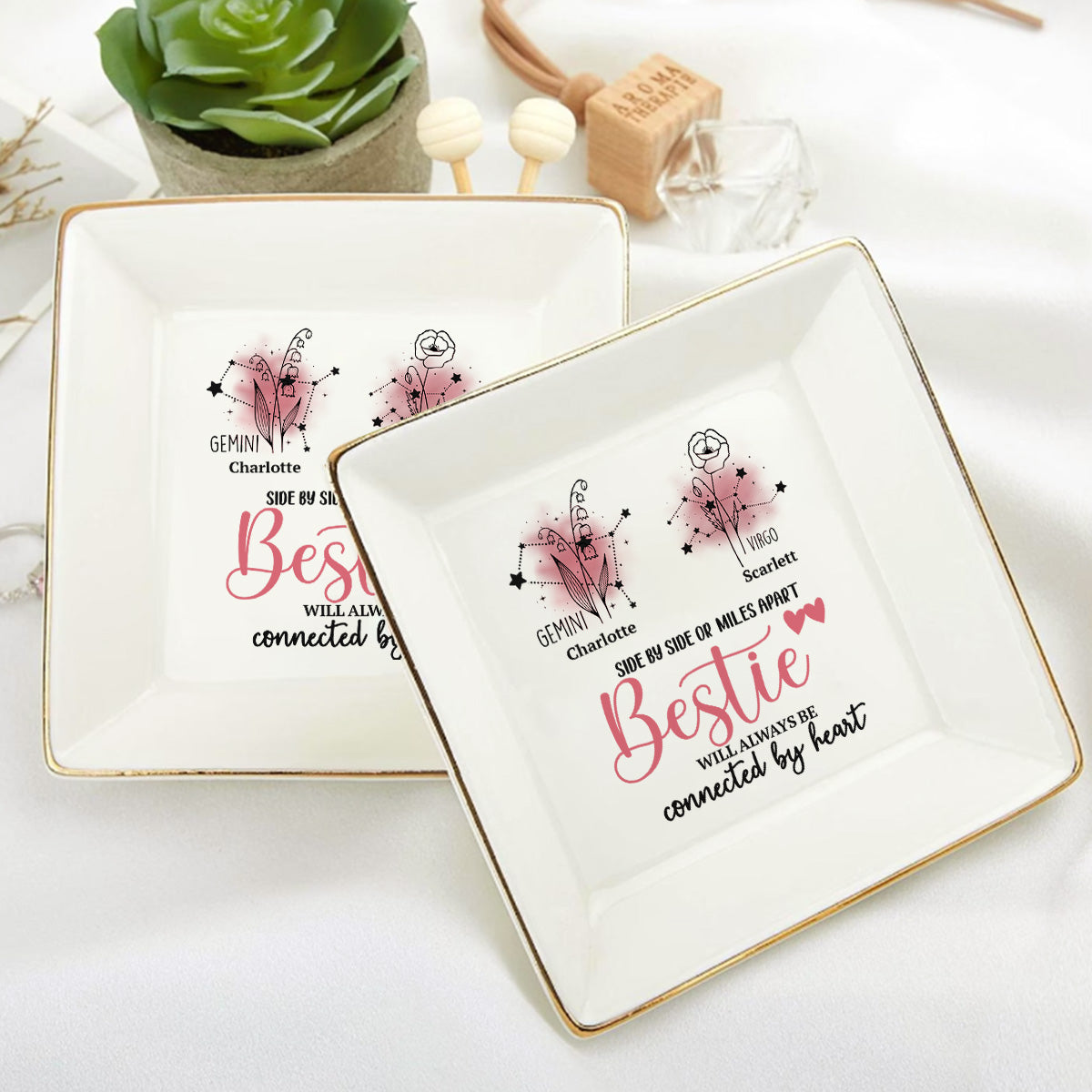 Side By Side or Miles Apart Bestie - Personalized Jewelry Dish FCJDLETN1975L