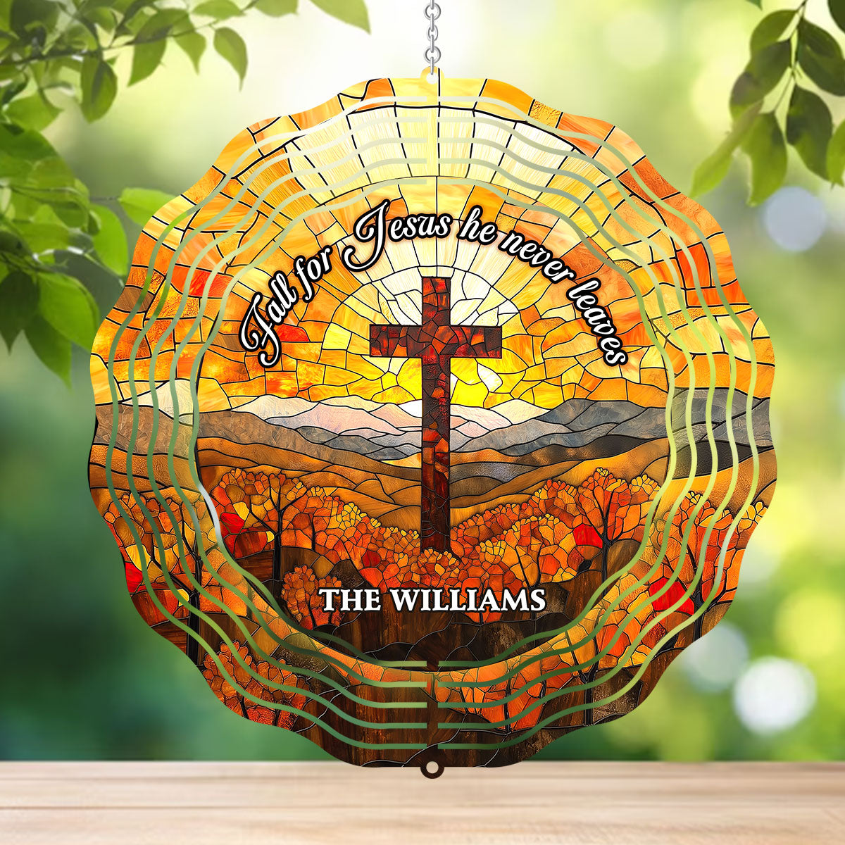 Fall For Jesus He Never Leaves - Personalized Wind Spinners FCWISPLEHA2215L