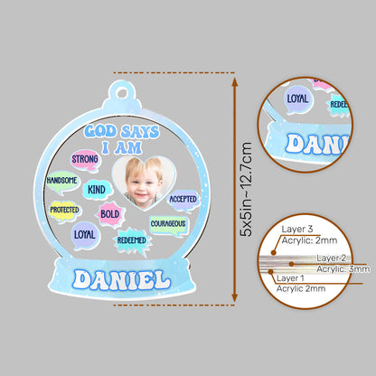 God Says I Am Kid - Personalized 3 Layered Christmas Shaker Ornament