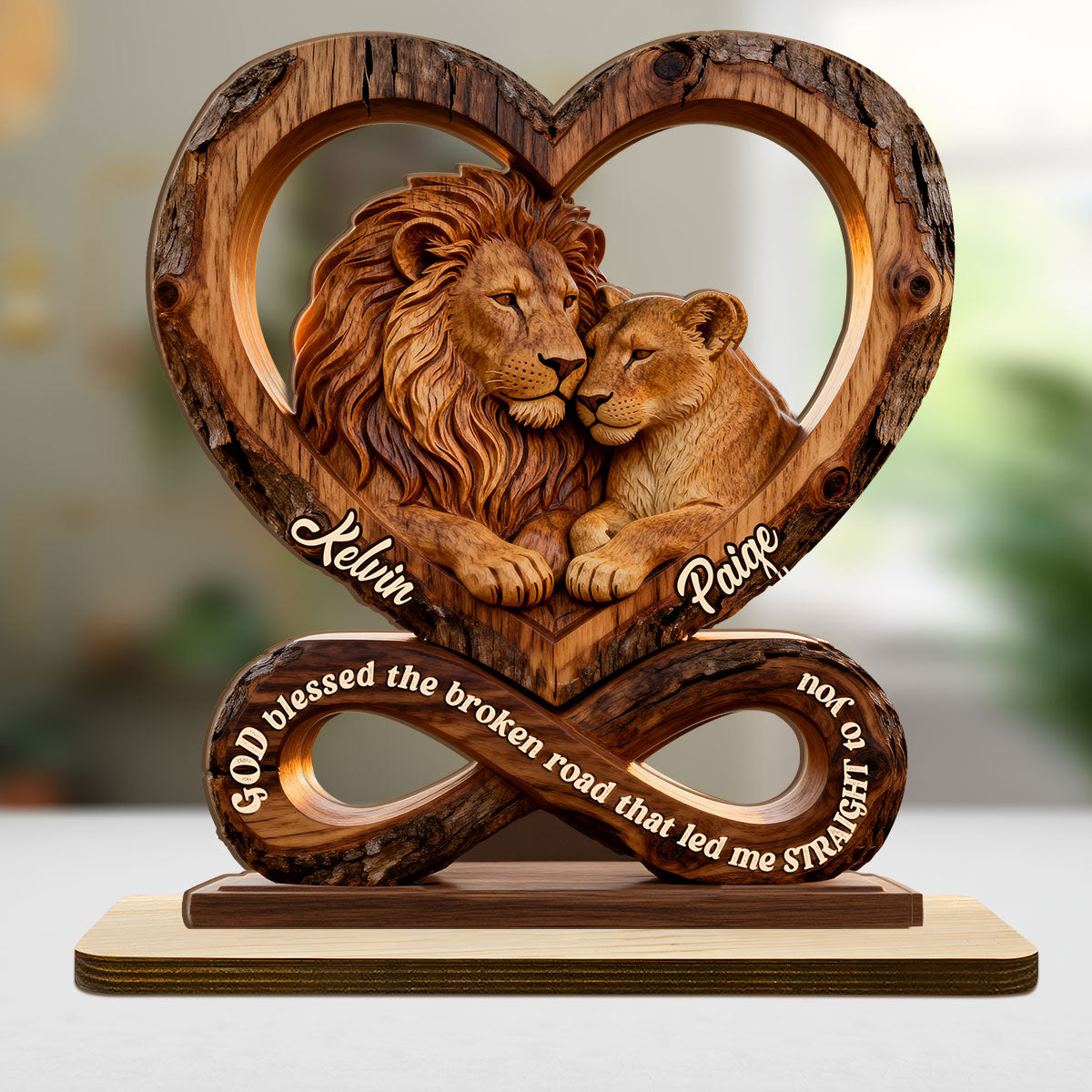 God Blessed The Broken Road That Led Me Straight To You - Personalized 2-Layer Wood Plaque With Flat Base