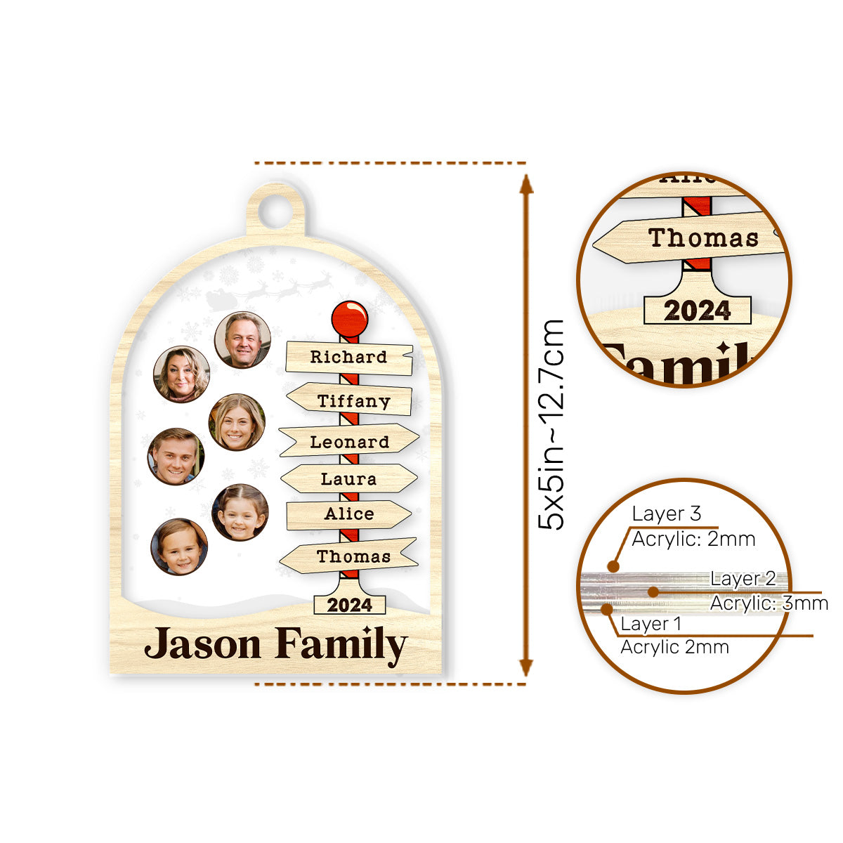 Family Direction Sign - Personalized 3 Layered Christmas Shaker Ornament FCCSOLETN2502T