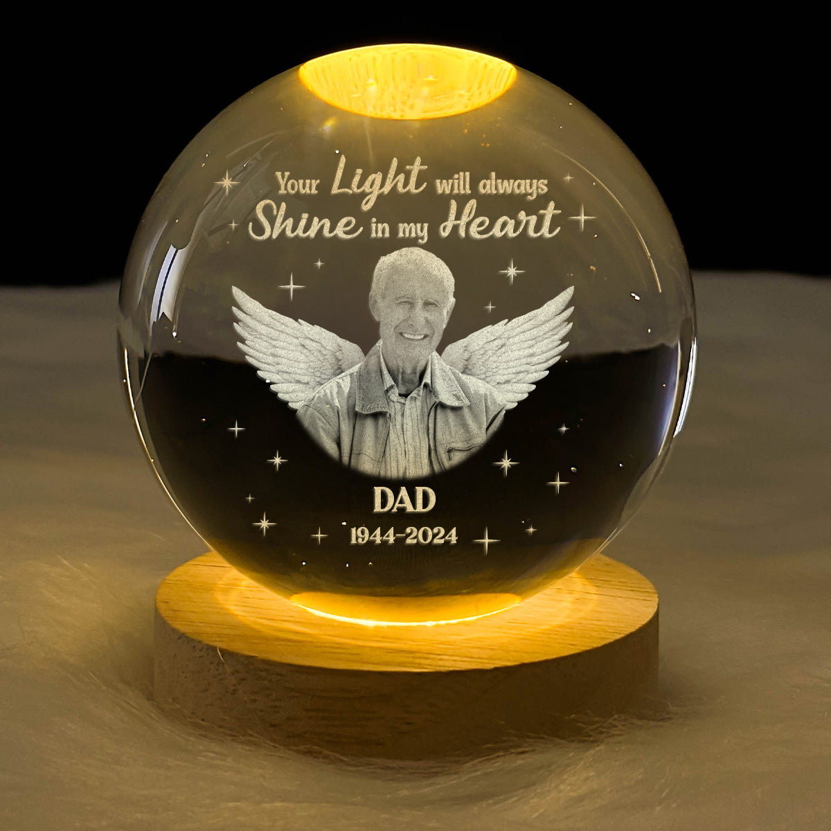 Your Light Will Always Shine In My Heart - Personalized Crystal Ball Night Light