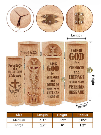 Proud Wife Of A United States Veteran - Personalized Openable Wooden Cylinder Sculpture of Jesus Christ FCWJCLEHA1888M