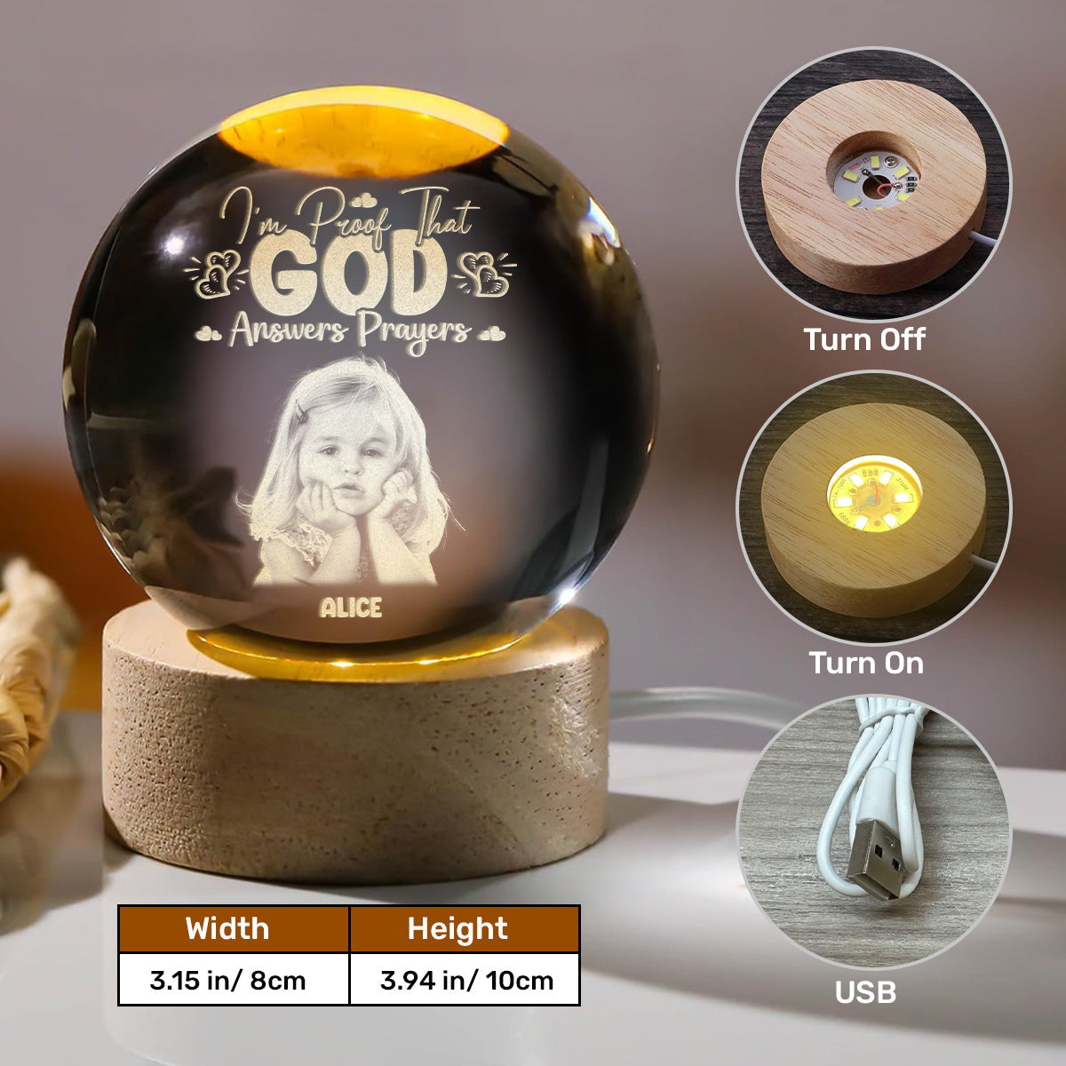 That God Answers Prayer Baby - Personalized Crystal Ball Night Light