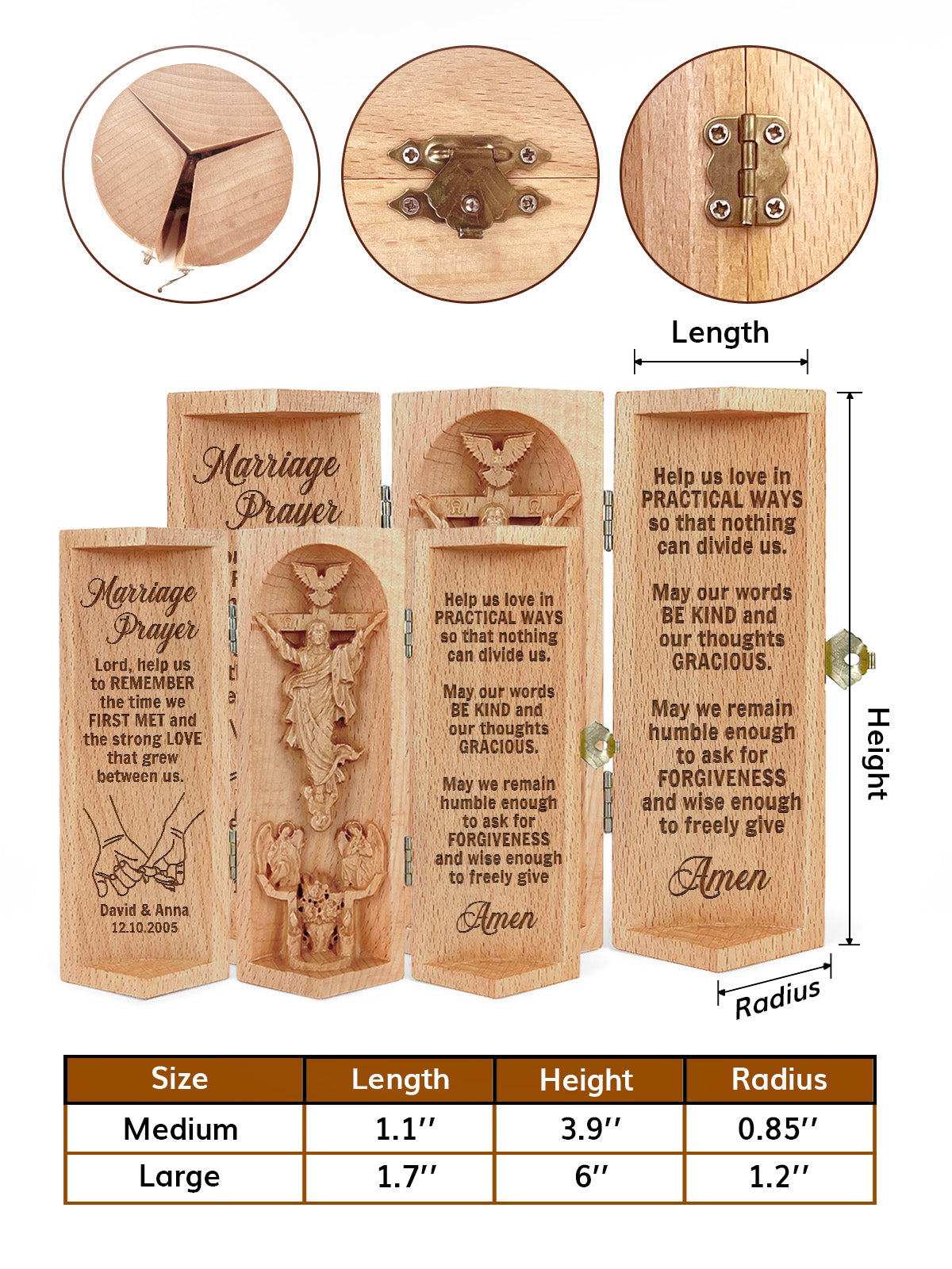 The Marriage Prayer - Personalized Openable Wooden Cylinder Sculpture of Jesus Christ FCWJCLETN2452D