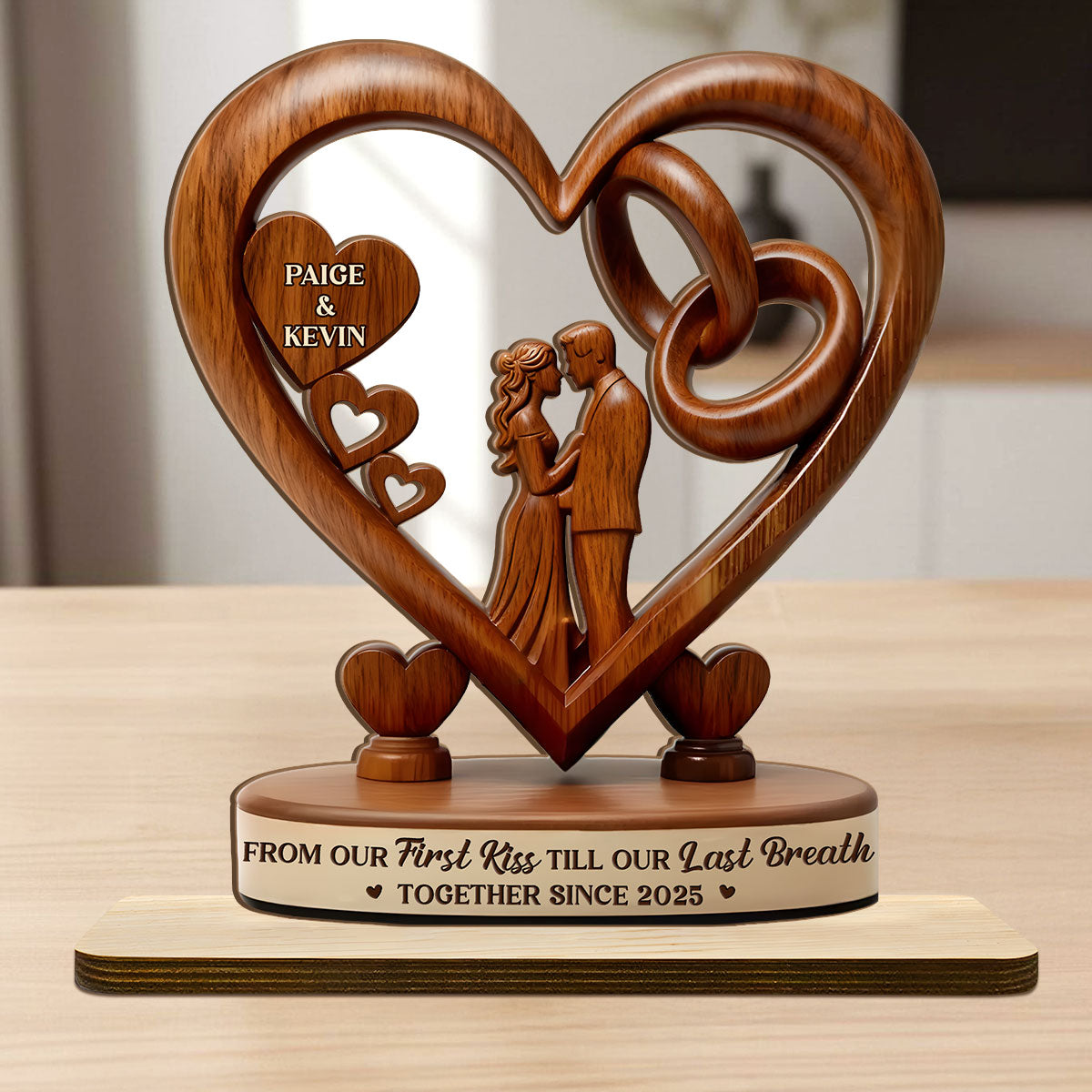 From Our First Kiss Till Our Last Breath - Personalized 2-Layer Wood Plaque With Flat Base