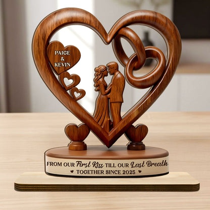 From Our First Kiss Till Our Last Breath - Personalized 2-Layer Wood Plaque With Flat Base