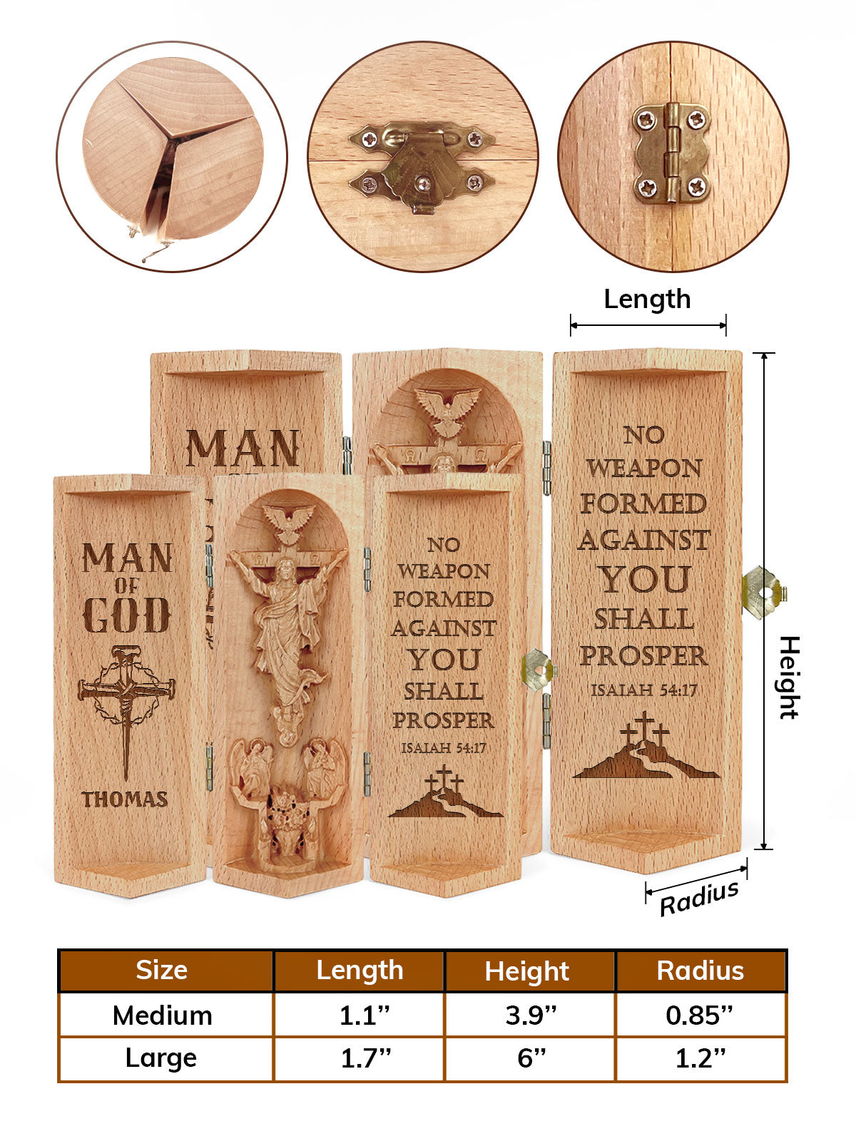 No Weapon Formed Against Me - Personalized Openable Wooden Cylinder Sculpture of Jesus Christ FCWJCLEHA2355L