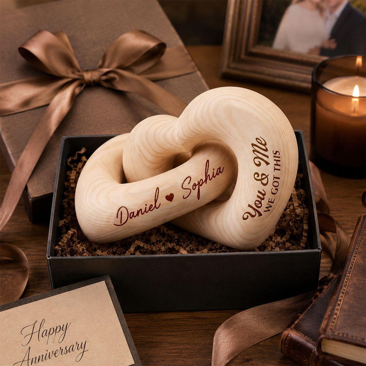 You & Me We Got This - Personalized Interlocking Wooden Hearts