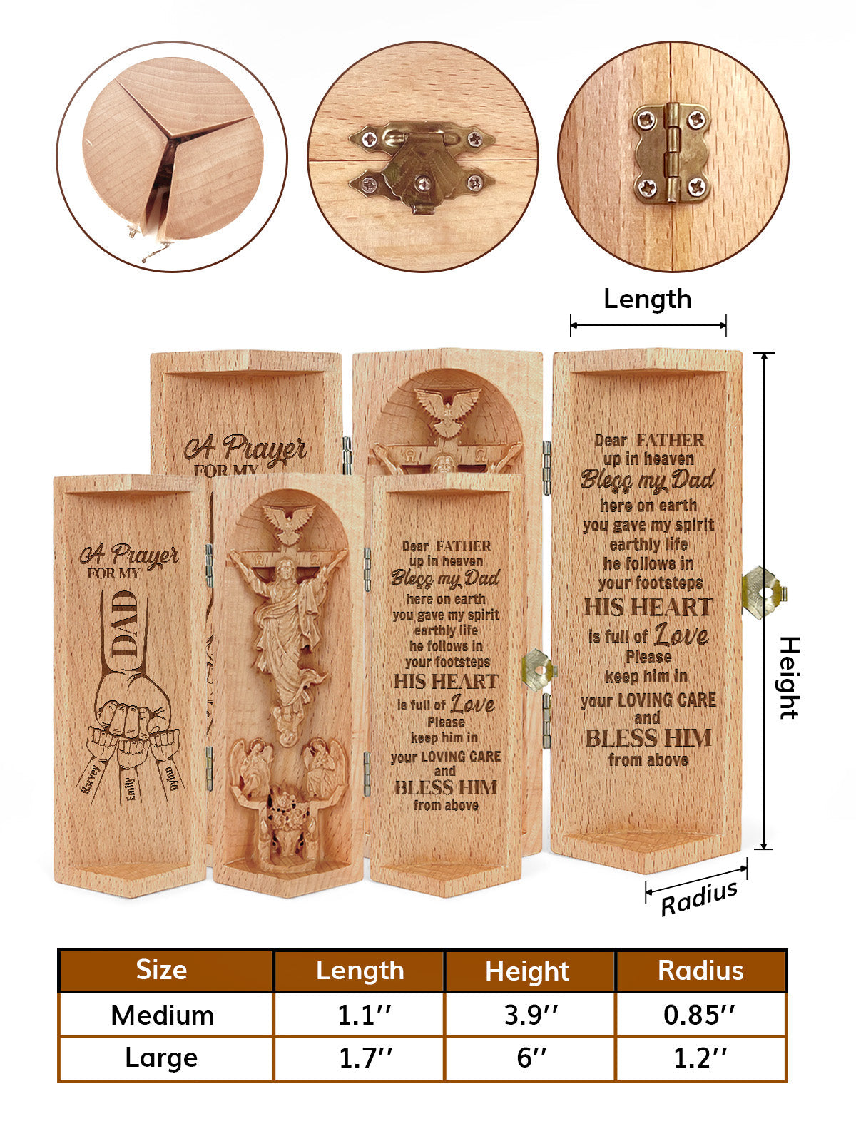 Prayer For My Mom/Dad - Personalized Openable Wooden Cylinder Sculpture of Jesus Christ