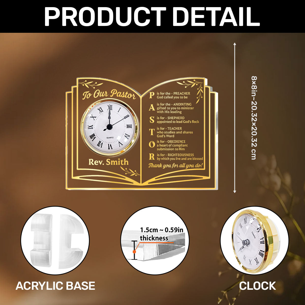 Thank You Pastor - Personalized Acrylic Desk Clock