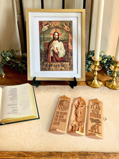 I Stand For The Flag And Kneel For The Cross - Personalized Openable Wooden Cylinder Sculpture of Jesus Christ