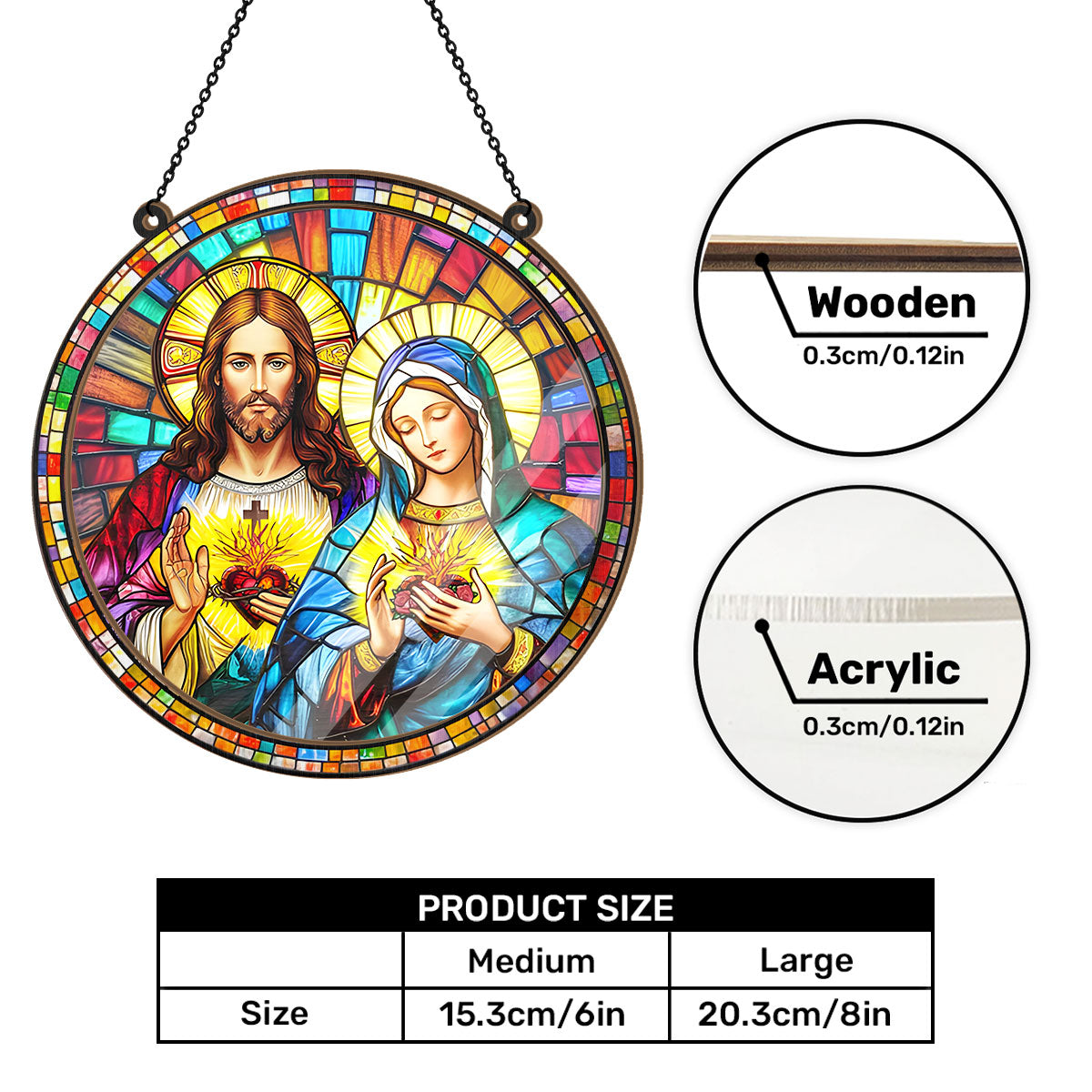 Sacred Heart Of Jesus & Immaculate Heart Of Mary -  Window Hanging Suncatcher