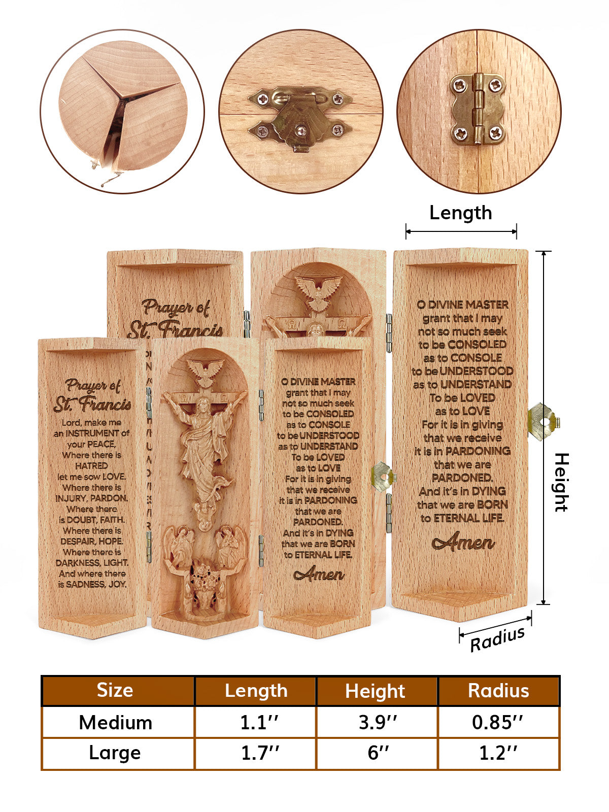 Prayer Of St. Francis - Openable Wooden Cylinder Sculpture of Jesus Christ