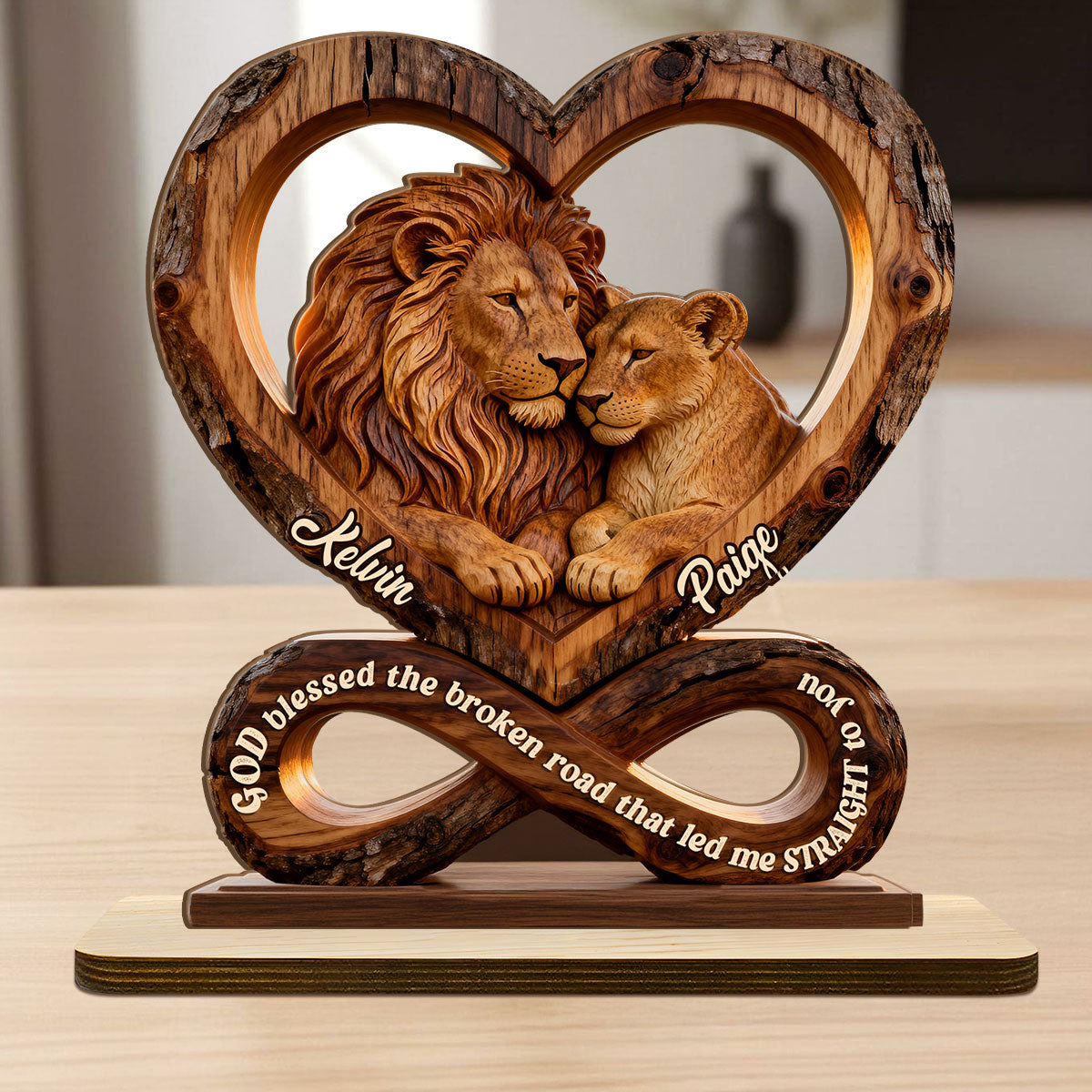 God Blessed The Broken Road That Led Me Straight To You - Personalized 2-Layer Wood Plaque With Flat Base