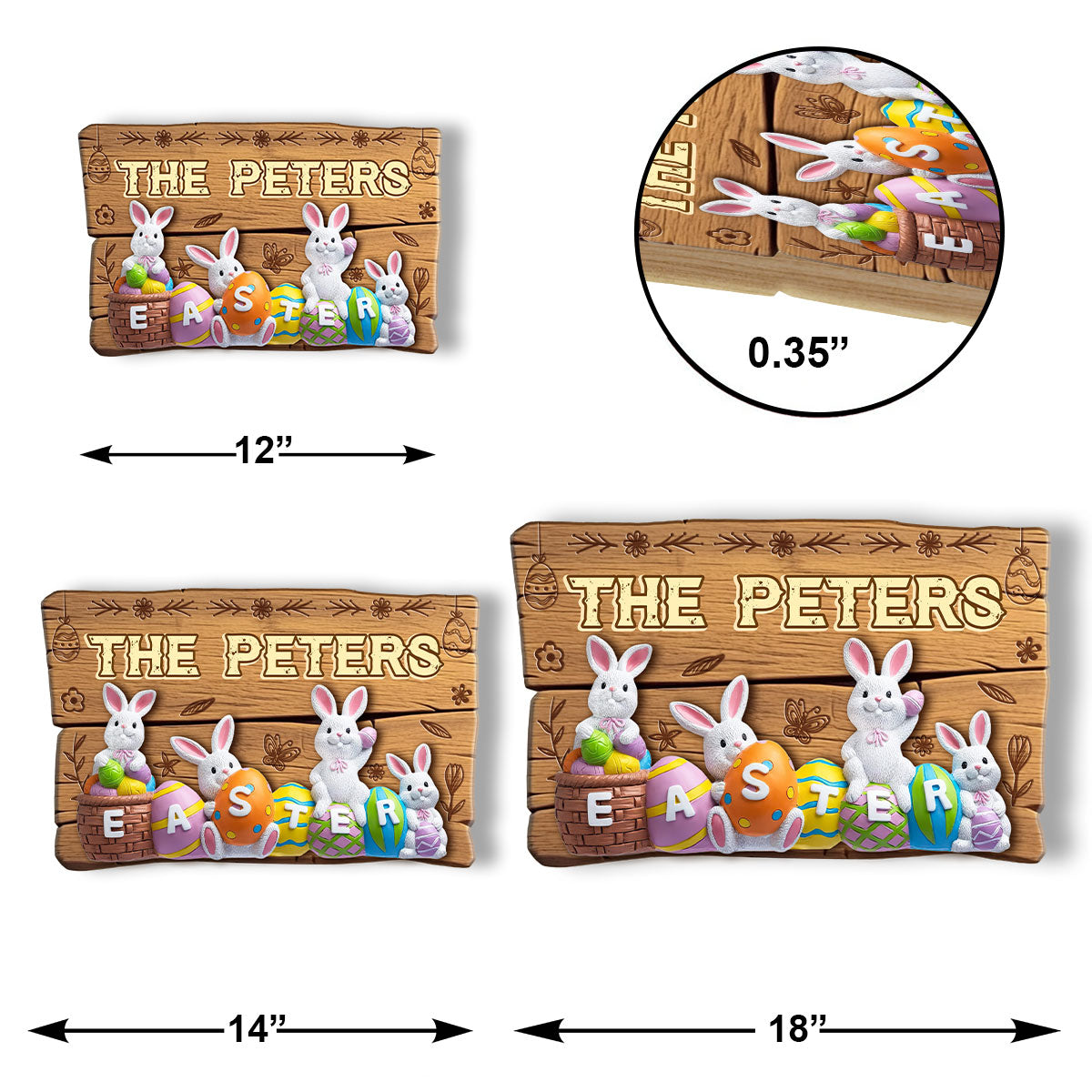 3D Easter Bunny Eggs - Personalized Wooden Sign