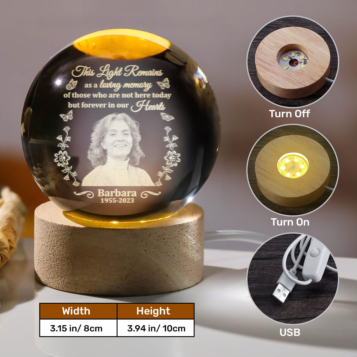 You Are Forever In Our Hearts - Personalized Crystal Ball Night Light