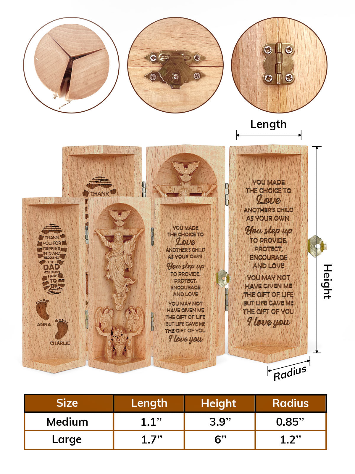 Gift To Stepdad Life Gave Me The Gift Of You - Personalized Openable Wooden Cylinder Sculpture of Jesus Christ