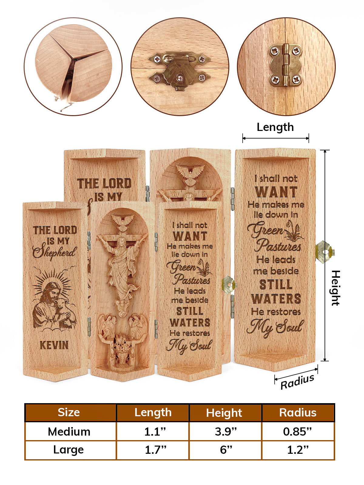 The Lord Is My Shepherd - Personalized Openable Wooden Cylinder Sculpture of Jesus Christ