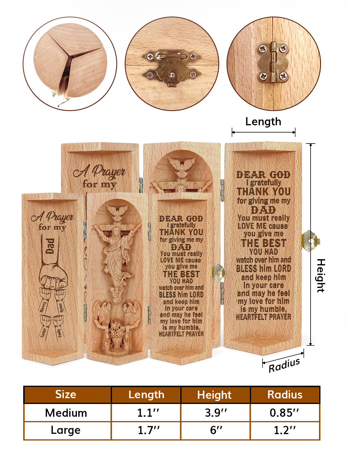 A Prayer For My Dad/Grandpa/Uncle - Personalized Openable Wooden Cylinder Sculpture of Jesus Christ