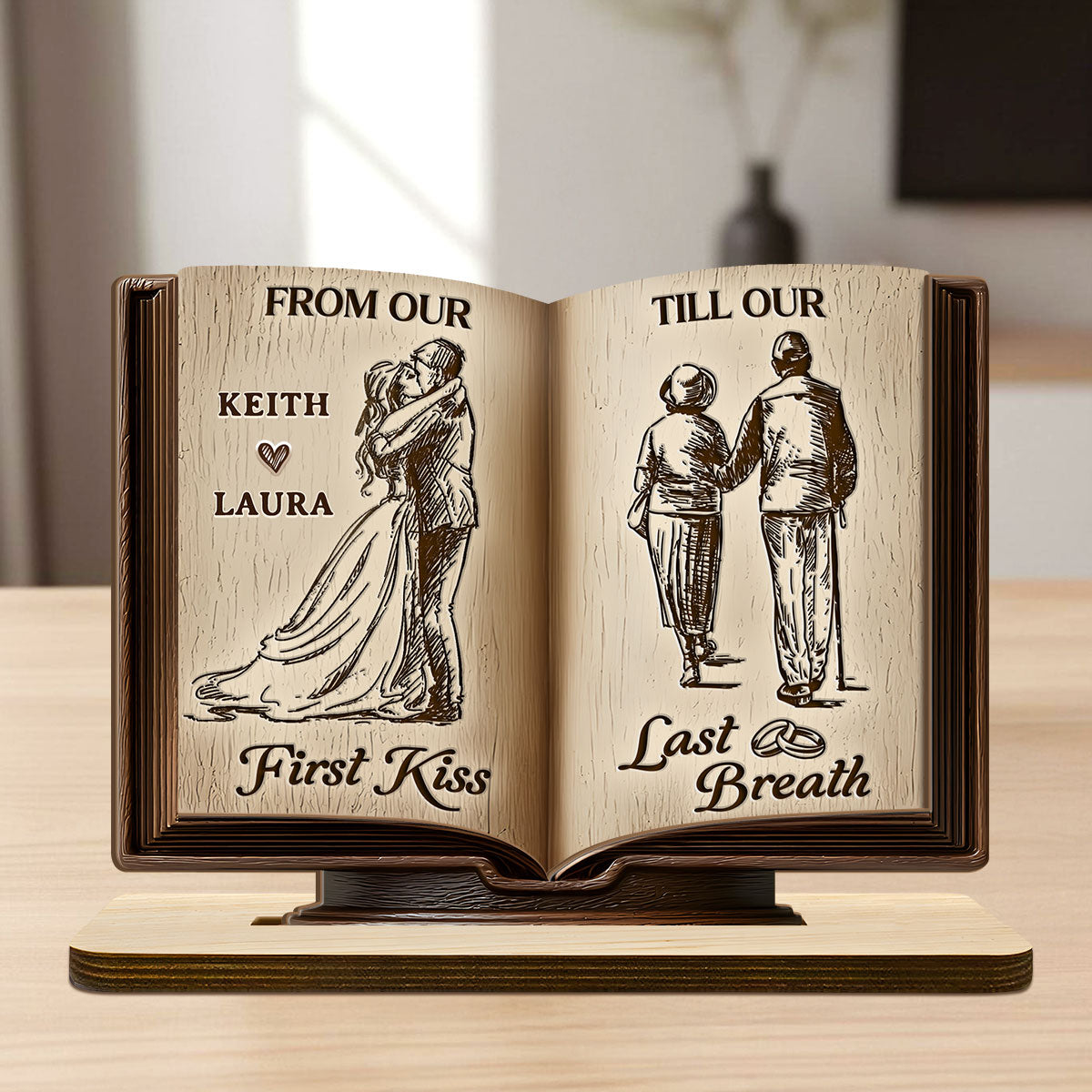 Forever Us - Personalized 2-Layer Wood Plaque With Flat Base