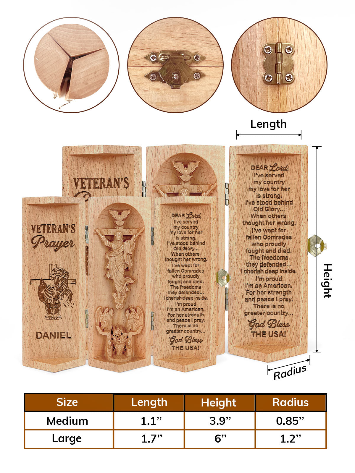 A U.S. Veteran's Prayer - Personalized Openable Wooden Cylinder Sculpture of Jesus Christ FCWJCLEHA2665D