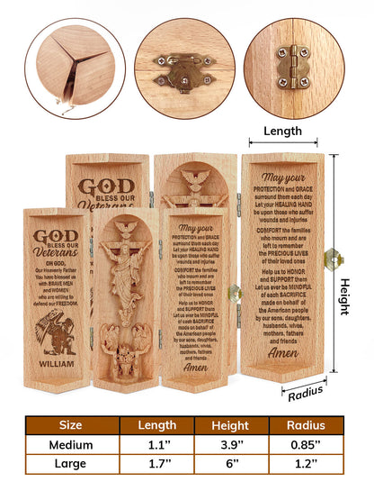God Bless Our Veterans - Personalized Openable Wooden Cylinder Sculpture of Jesus Christ FCWJCLEHA2759T