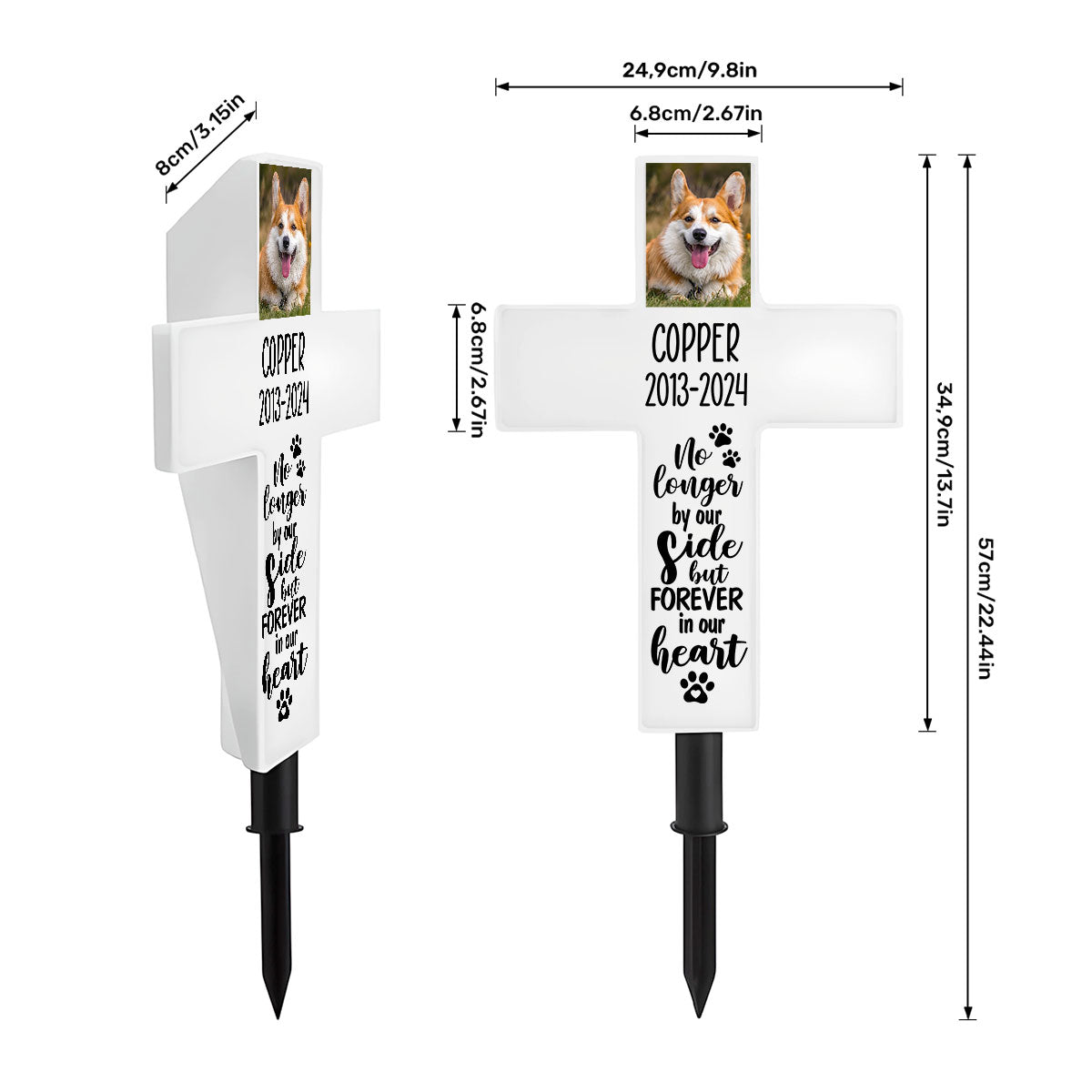 Personalized Solar Powered Lighted White Cross | Memorial Quotes For Beloved Pets SPLWCH10-15