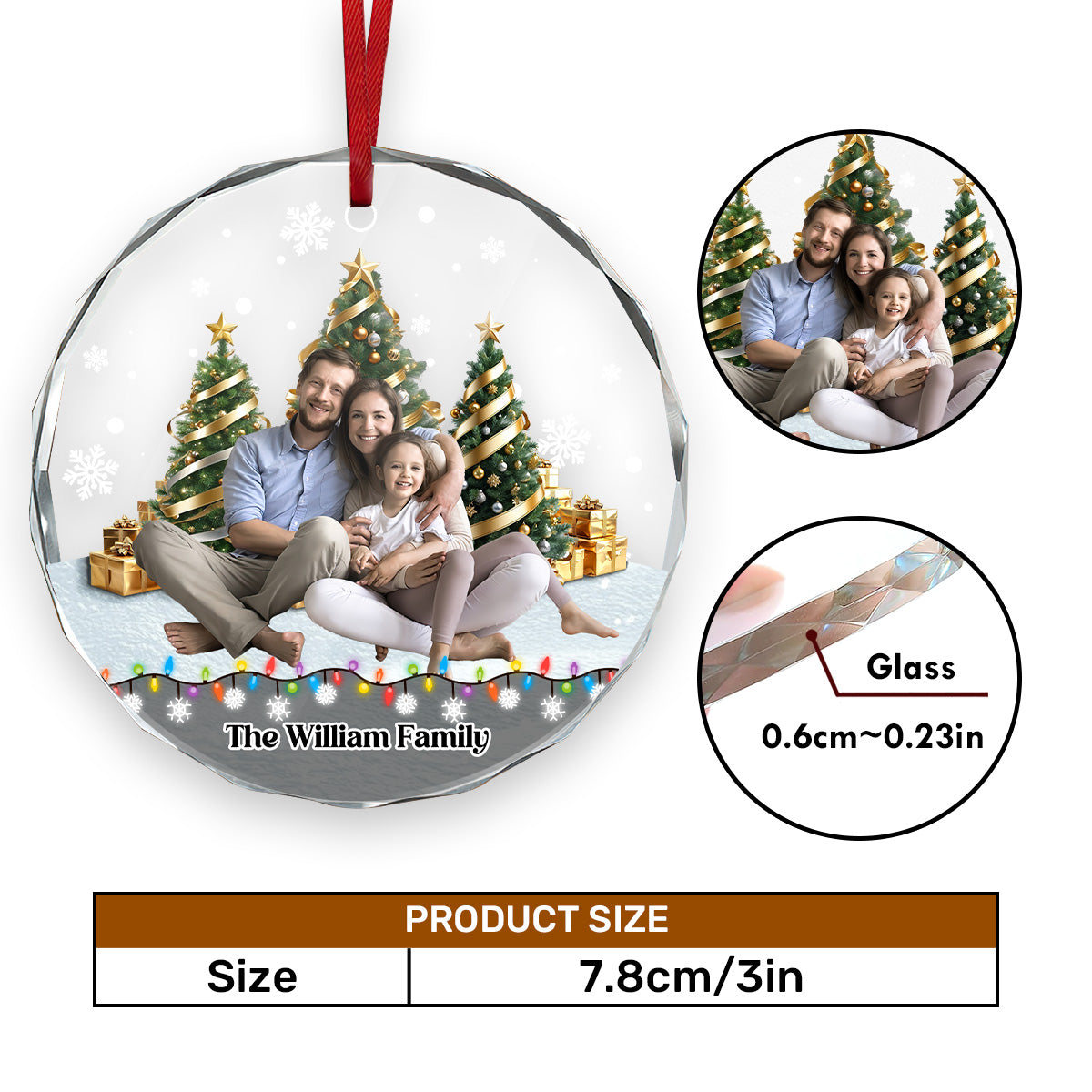 Christmas Background Photo Upload - Personalized Custom Glass Ornament FCURGOPLETN2498T