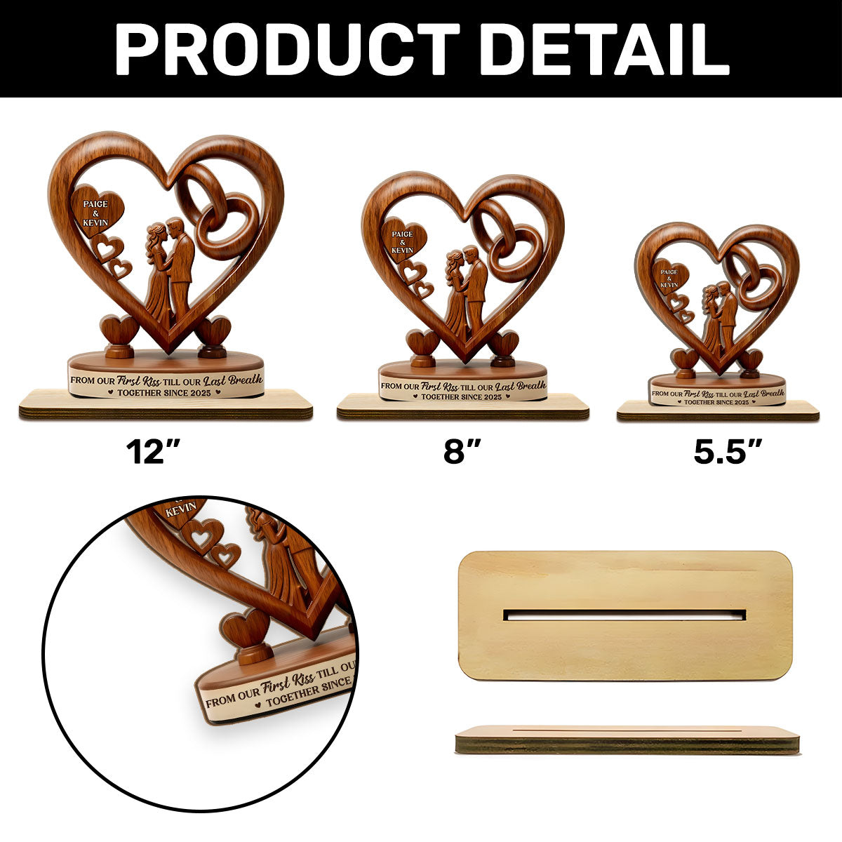From Our First Kiss Till Our Last Breath - Personalized 2-Layer Wood Plaque With Flat Base
