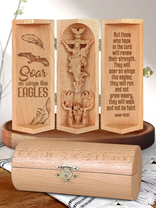 Isaiah 40:31 - Openable Wooden Cylinder Sculpture of Jesus Christ